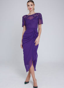 Denise Ruched Purple Dress with Tonal ...